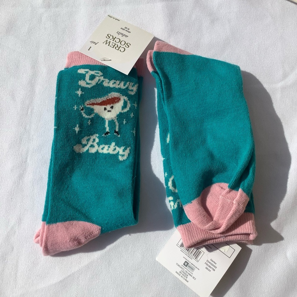 1 Pair of Gravy Baby Crew Socks - Pink Teal Green Blue and Monkey Light Grey